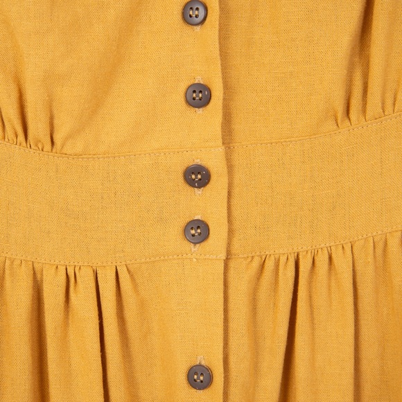 Rebellion Mustard Button Down Linen Midi Dress - Picture 2 of 8